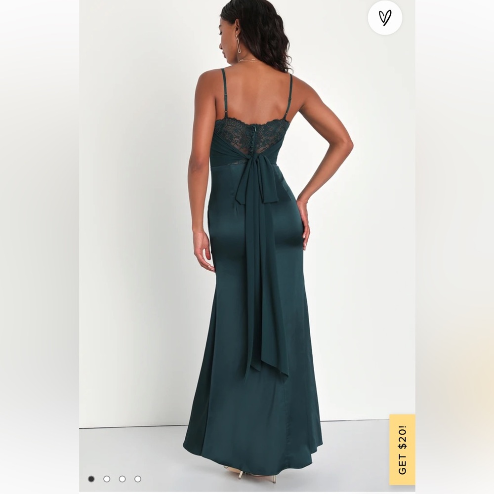Moments of Elegance Emerald Satin Sleeveless Lace Maxi Dress